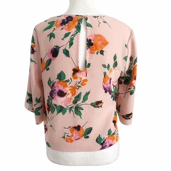 Aritzia WILFRED WITH SILK PINK ORANGE GREEN FLORAL WIDE HALF SLEEVE TOP - M - Picture 3 of 11